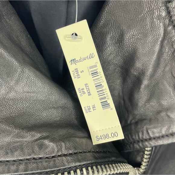 NWT New Madewell The Washed Leather Motorcycle Jacket in True Black Size S - Picture 9 of 10